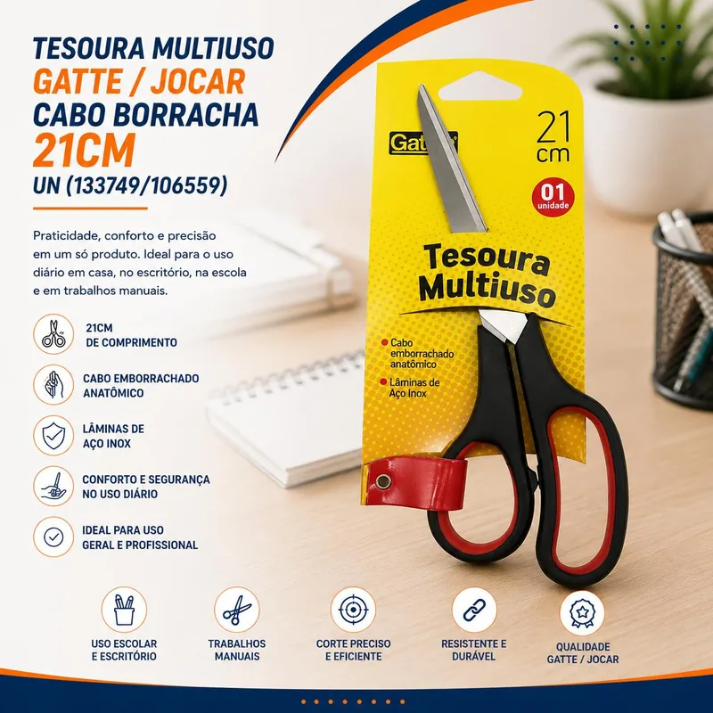 Tesoura Multiuso Gatte/jocar Cabo Borracha 21CM Un (133749/106559)