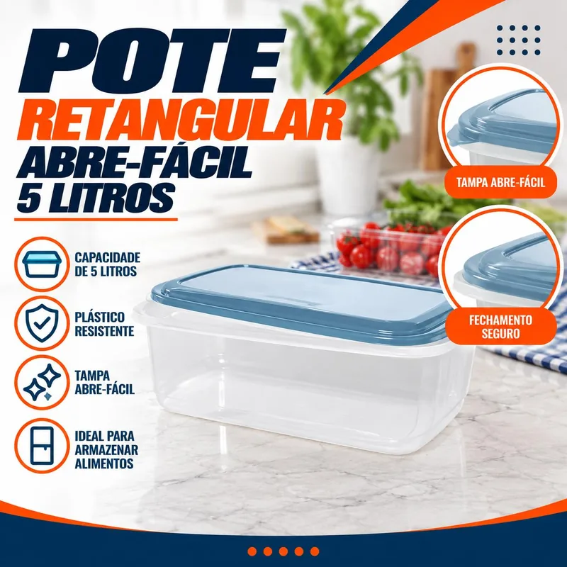 Pote Retangular Abre-facil 5LTS (0070)