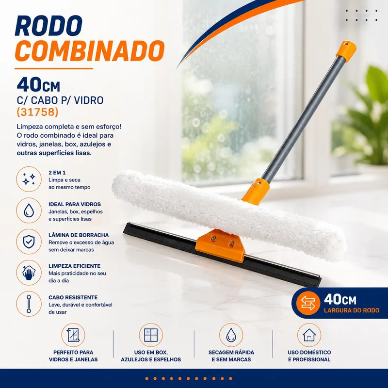 Rodo Combinado 40CM c/ Cabo p/ Vidro (31758)