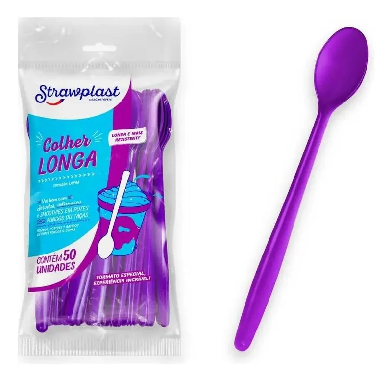 Colher Longa Roxa 18 Cm Strawplast (743) C/50