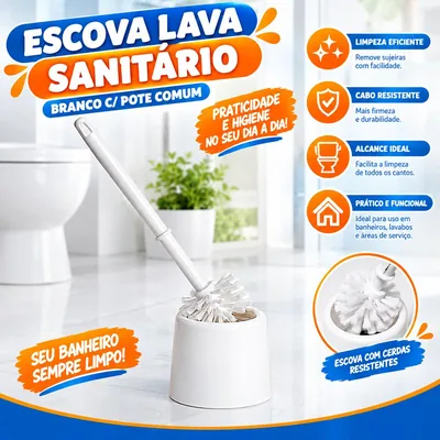 Escova Lava Sanitario Branco c/ Pote Comum Un