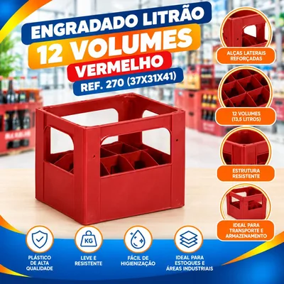 Engradado Litrão 12 Volumes Vermelho REF.270 (37X31X41) - Bolivar