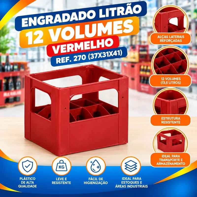 Engradado Litrão 12 Volumes Vermelho REF.270 (37X31X41) - Bolivar