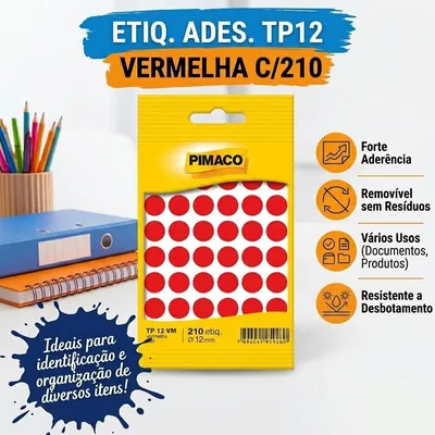 Etiq. Ades. TP12 Pimaco Vermelha COD.43472 C/210