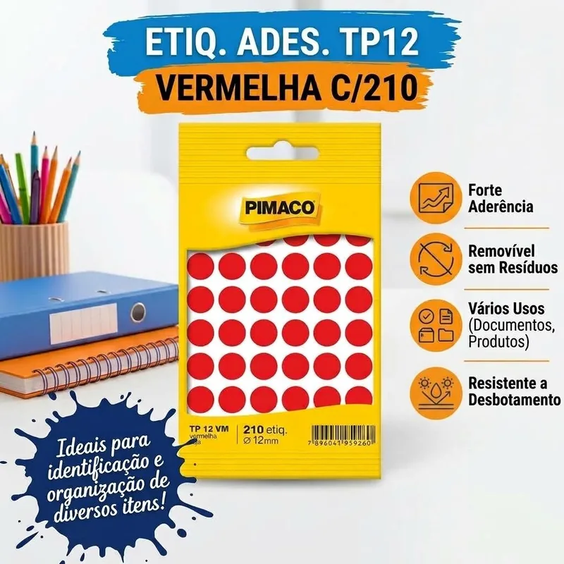 Etiq. Ades. TP12 Pimaco Vermelha COD.43472 C/210