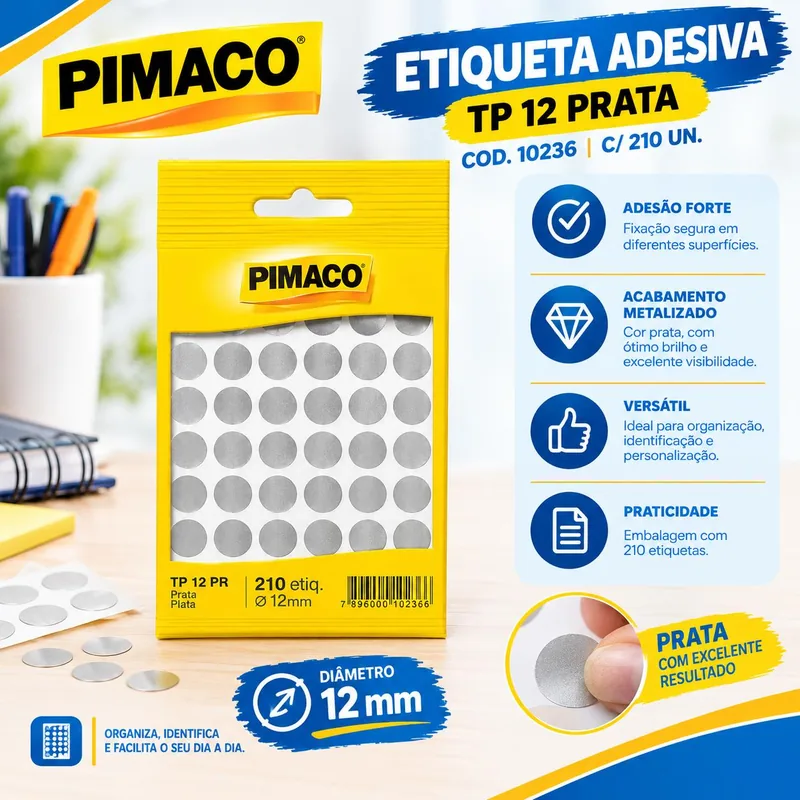 Etiq. Ades. TP12 Pimaco Prata COD.10236 C/210