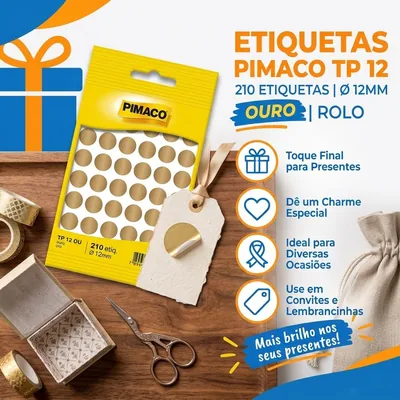 Etiq. Ades. TP12 Pimaco Ouro COD.10245 C/210