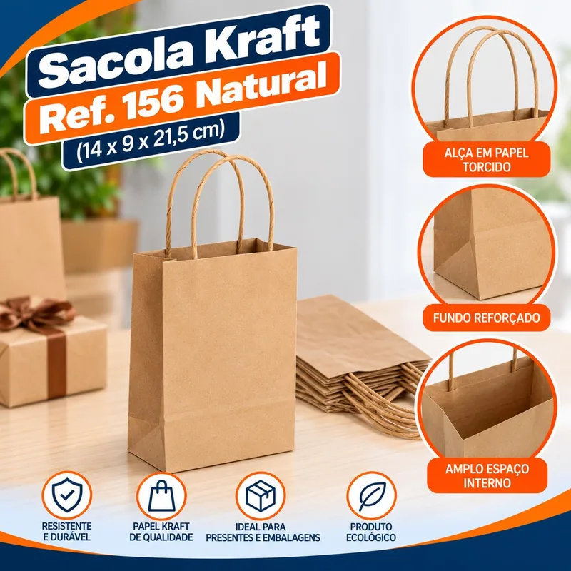 Sacola Kraft REF.156 (14X9X21,5) Natural Un