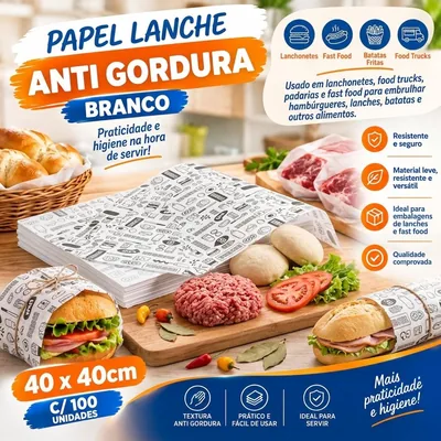 Papel Lanche Anti Gordura 40X40 C/100