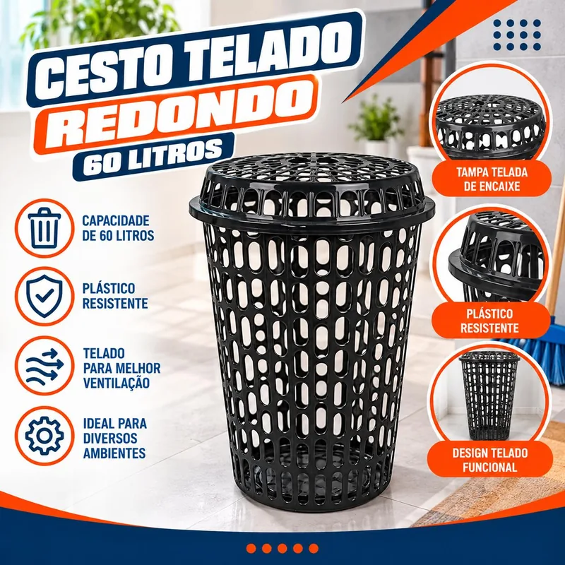 Cesto Telado Red. 60L Preto (3100)