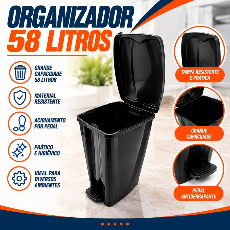 Lixeira com Pedal 20 Litros Preta Jaguar (3073)