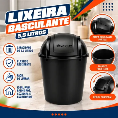 Lixeira Basc. 5,5 Lts Preta Jaguar (3064)