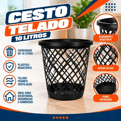 Cesto Telado 10 Litros Preto Jaguar (3101)