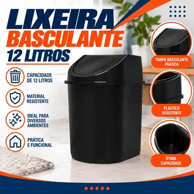 Lixeira Basc. 12 Lts Preta Jaguar (3069)