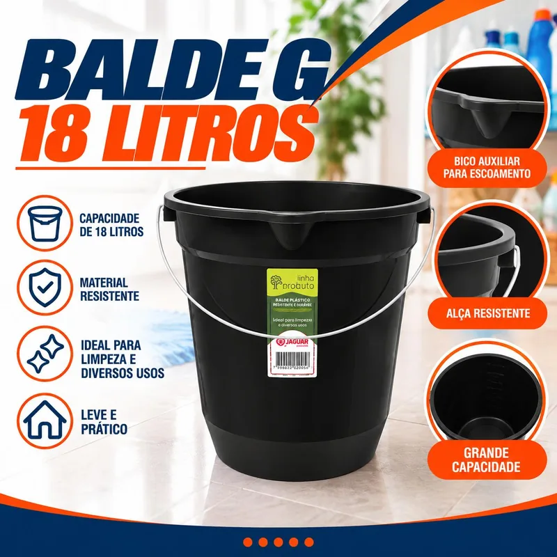 Balde G 18 Litros Preto Jaguar (3088)