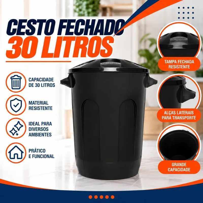 Cesto Fech 30 Lts Preta Tp Preta Jaguar (3078)