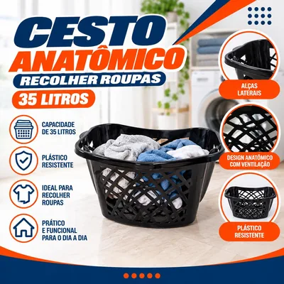Cesto Anatomico Recolher Roupas 35L Preto Jaguar (3102)