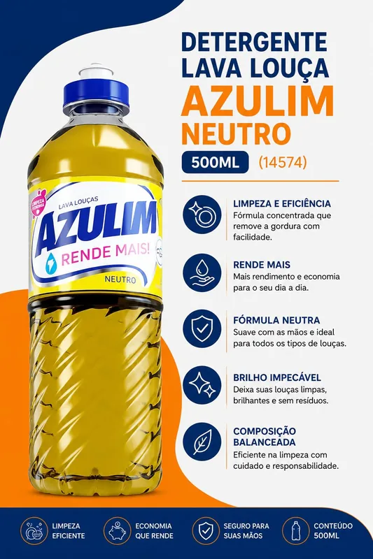Detergente Lava Louca Azulim Neutro 500ML (14574)