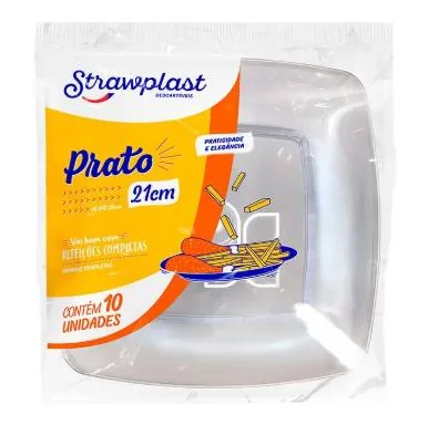 Prato Cristal Quadrado 21X21 Cm Strawplast C/10