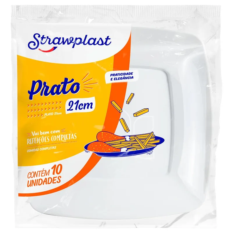 Prato Branco Quadrado 21X21 (10270091) Cm Strawplast C/10