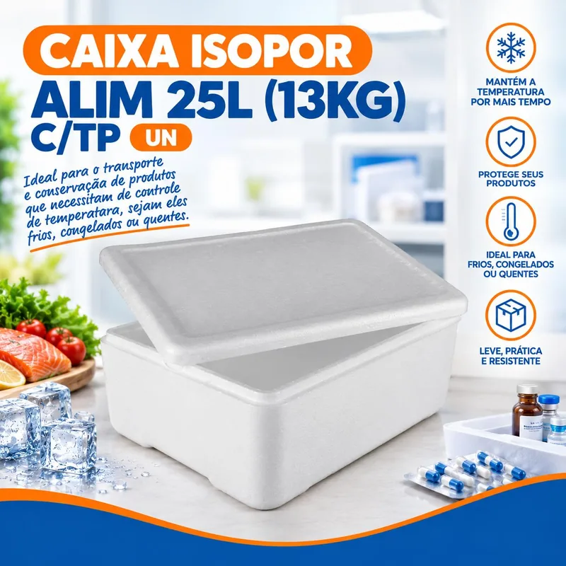 Caixa Isopor Alim 25L (13KG) C/tp Un