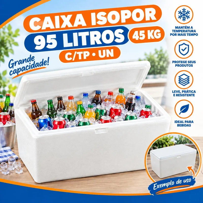 Caixa Isopor Alim 95L (45KG) C/tp Un