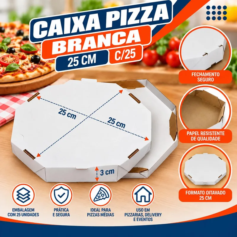 Caixa Pizza 25 Cm (oitavada) Branca C/25