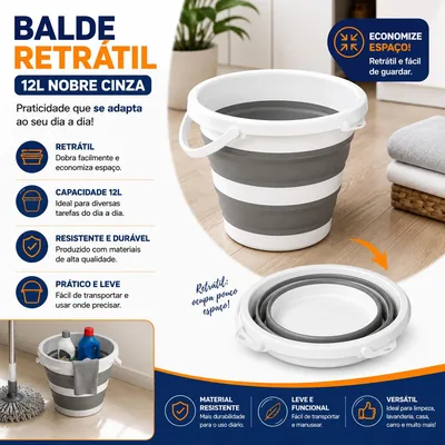 Balde Retratil 12L Nobre Cinza (41320)