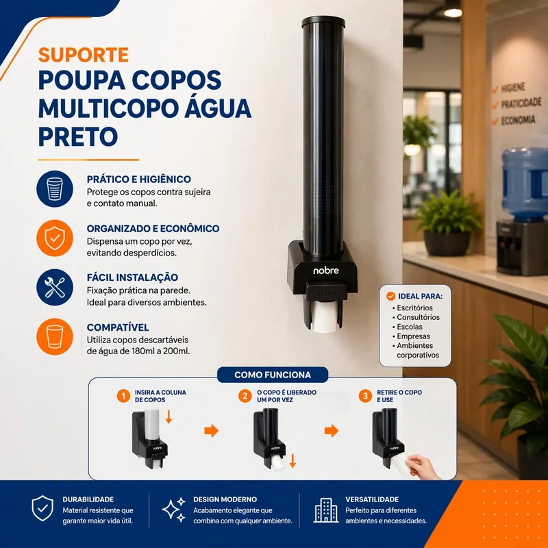 Suporte - Poupa Copos- Multicopo Agua Preto (53309)