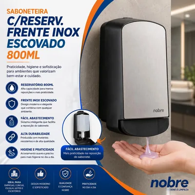 Saboneteira C/reserv. Frente Inox Escovado 800ML (53236)